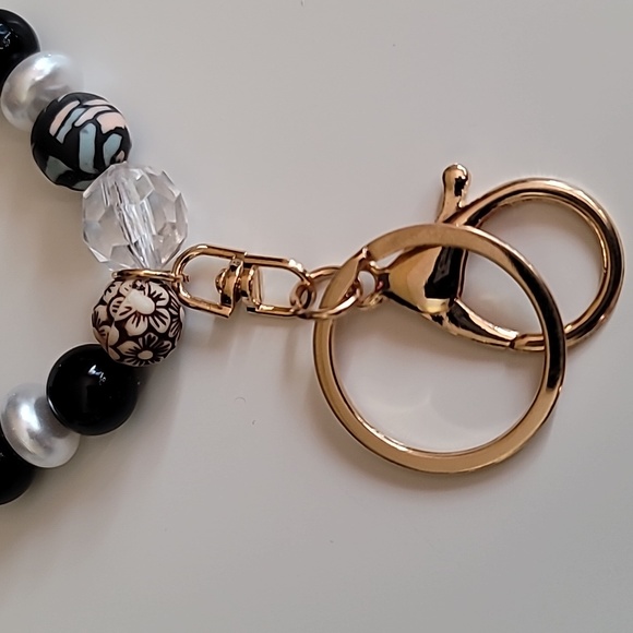 Faux Pearl and Black Brown Multicolored and Clear Bead Bracelet Keychain - Picture 3 of 5
